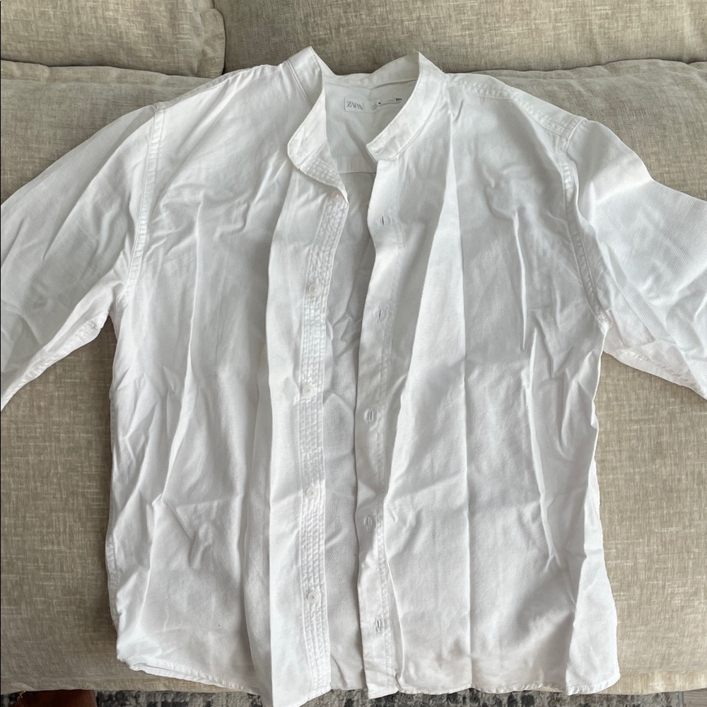 Zara Crisp White Mandarin Collar Shirt